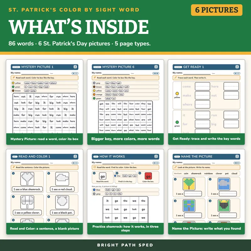 St. Patrick's Day Color by Sight Word Worksheets, image 2 of 4