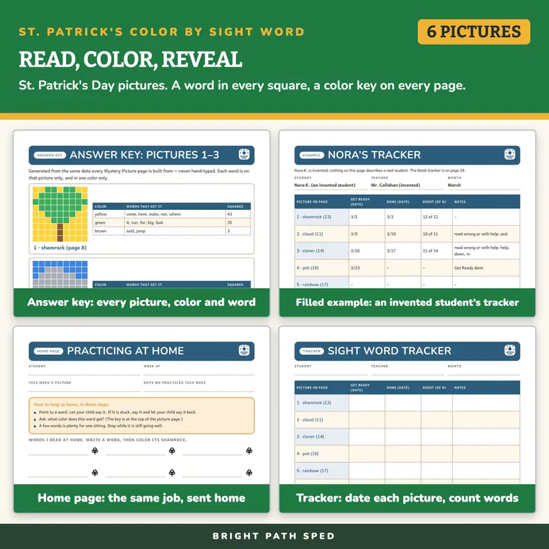 St. Patrick's Day Color by Sight Word Worksheets, image 3 of 4