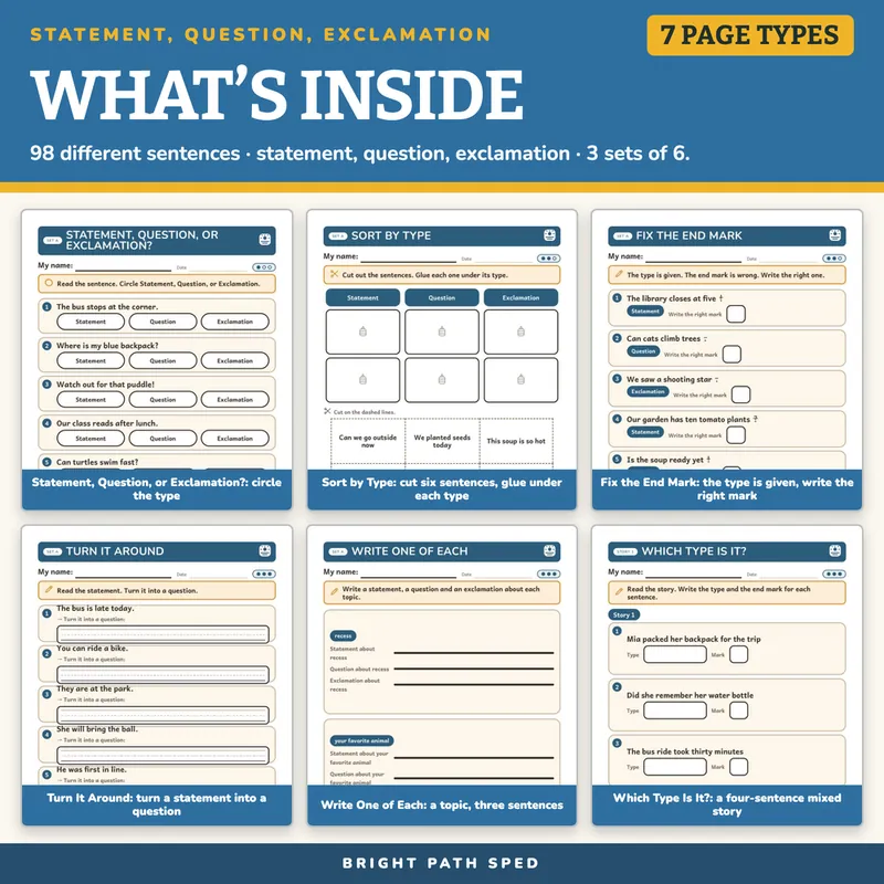 Statements, Questions, and Exclamations Worksheets, image 2 of 4