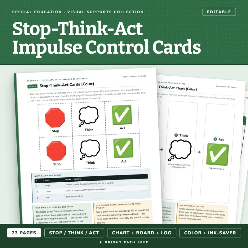 Stop-Think-Act Impulse Control Cards and Log, image 1 of 4