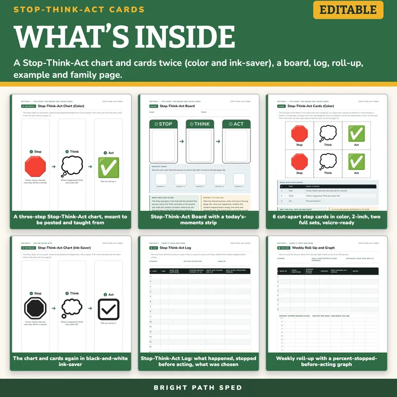Stop-Think-Act Impulse Control Cards and Log, image 2 of 4