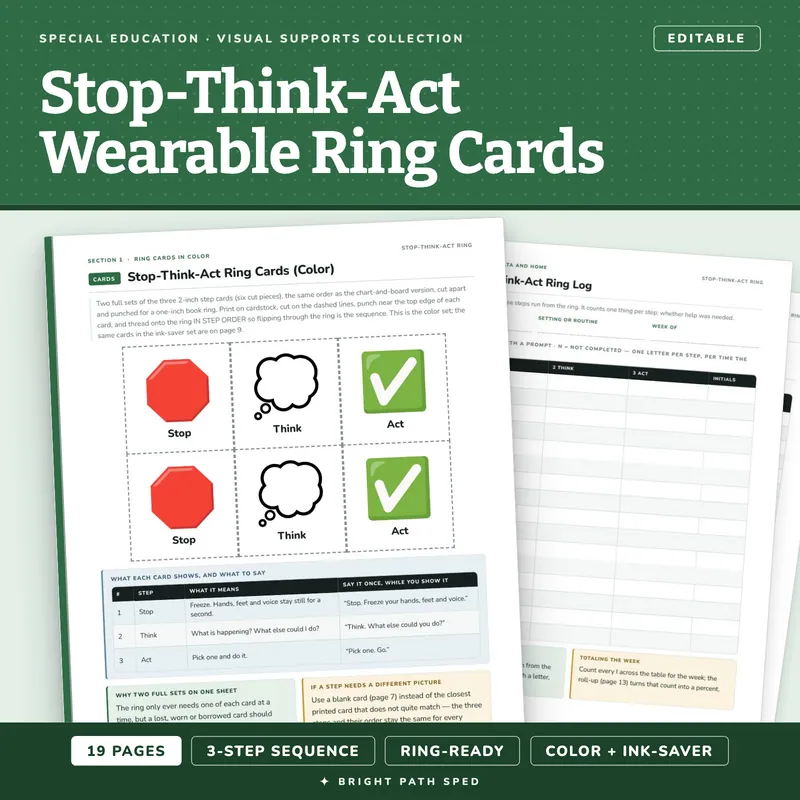 Stop-Think-Act Wearable Ring Cards for Special Education, image 1 of 4