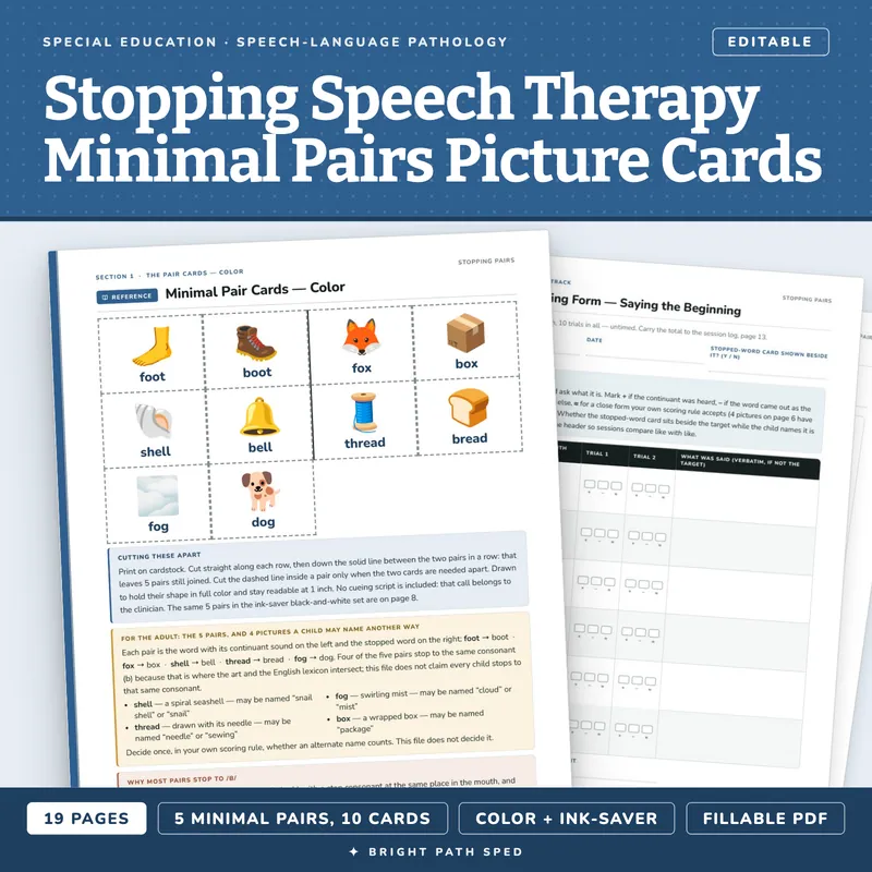 Stopping Speech Therapy Minimal Pairs Picture Cards, image 1 of 4