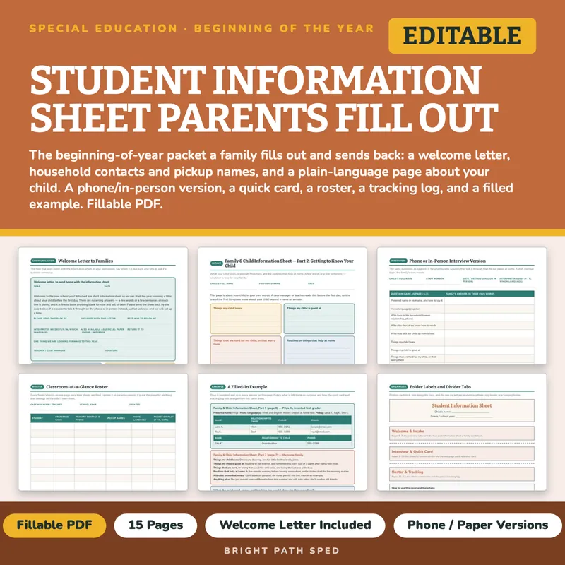 Student Information Sheet Parents Fill Out, image 1 of 4