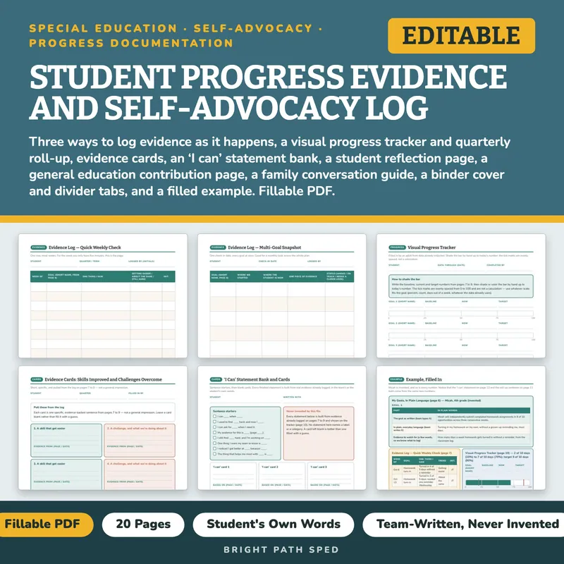 Student Progress Evidence and Self-Advocacy Log Editable, image 1 of 4