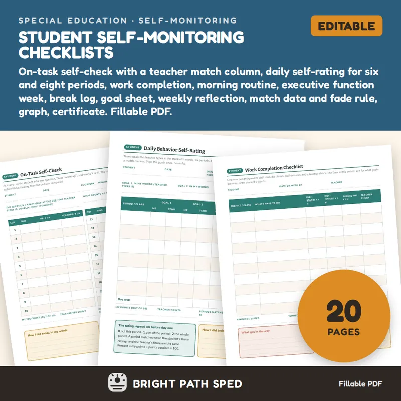 Student Self Monitoring Checklists Editable, image 1 of 4
