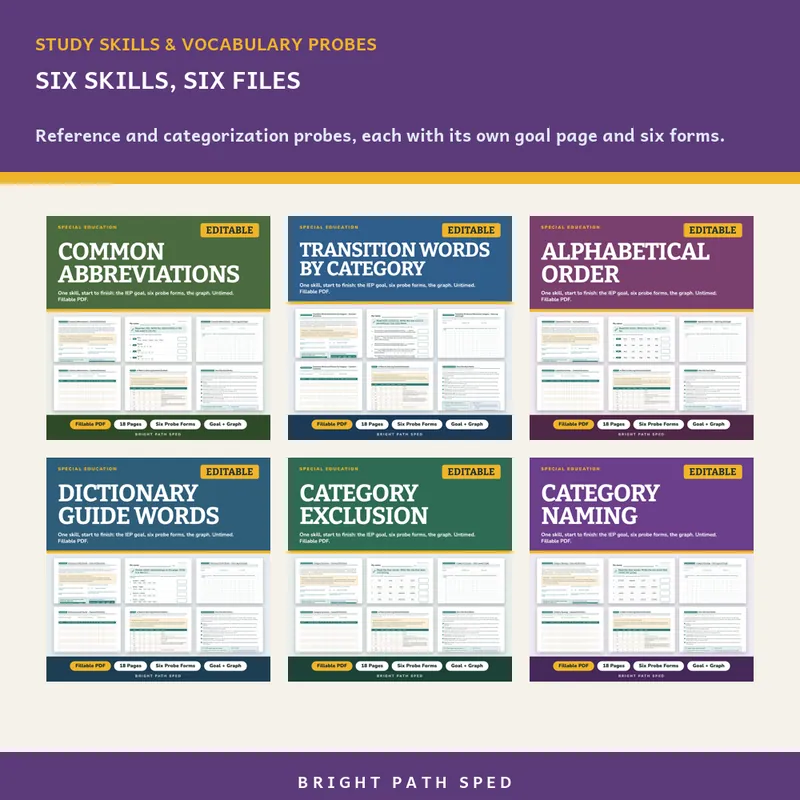 Study Skills and Vocabulary Progress Monitoring Probes Bundle, image 2 of 3