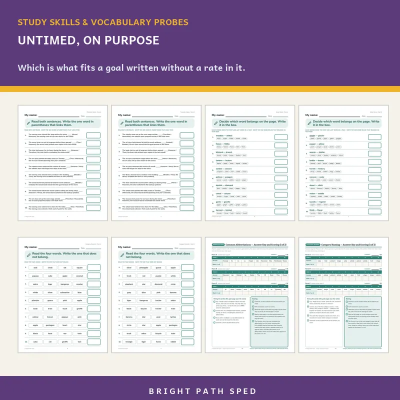 Study Skills and Vocabulary Progress Monitoring Probes Bundle, image 3 of 3