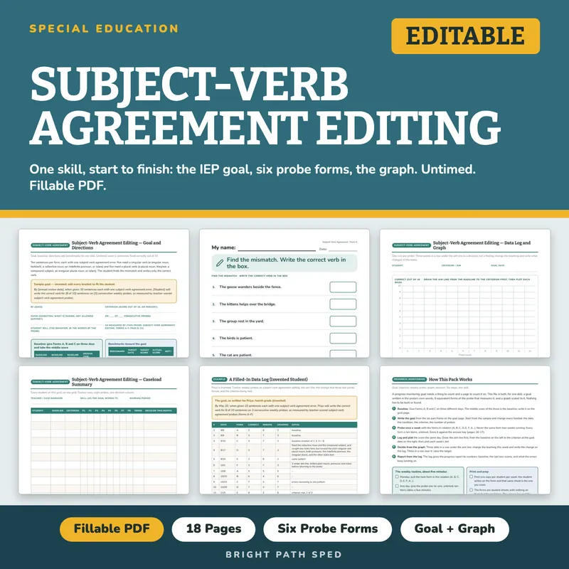 Subject-Verb Agreement Editing Progress Monitoring Probes, image 1 of 4