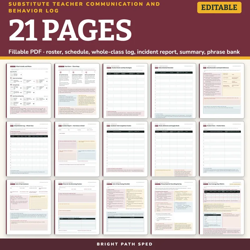 Substitute Teacher Classroom Management and Communication Log Editable, image 4 of 4