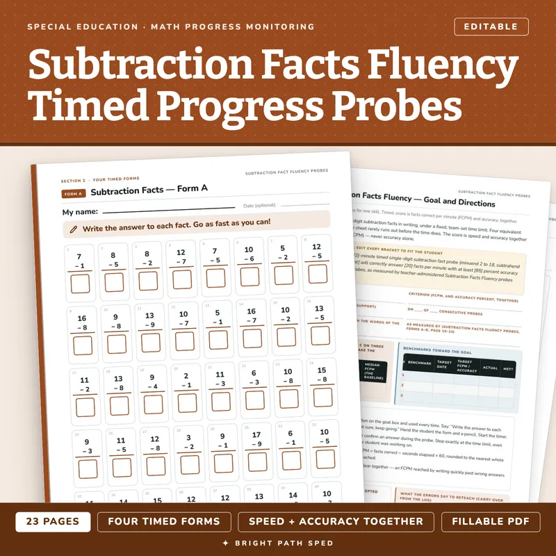 Subtraction Facts Fluency Probes, image 1 of 4