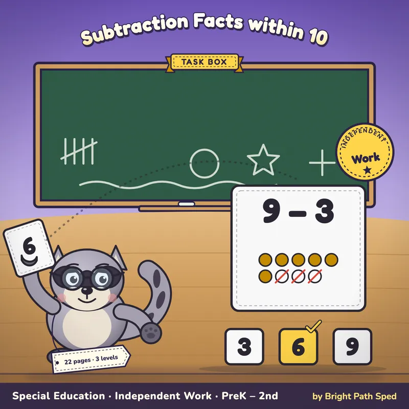 Subtraction Facts within 10 Sort Task Box, image 1 of 4