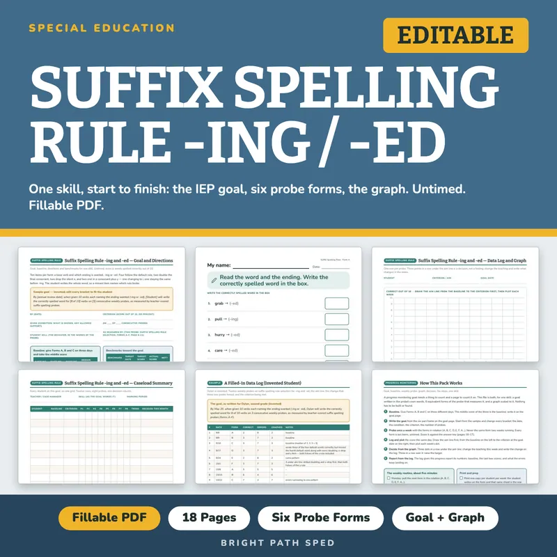 Suffix Spelling Rules -ing -ed Progress Monitoring Probes, image 1 of 4
