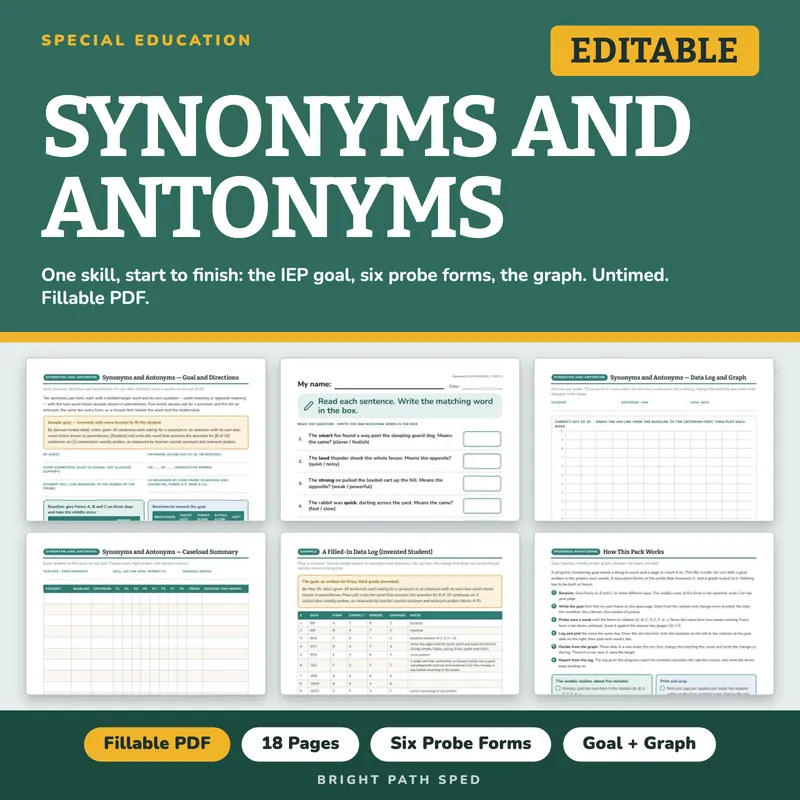 Synonyms and Antonyms Progress Monitoring Probes, image 1 of 4