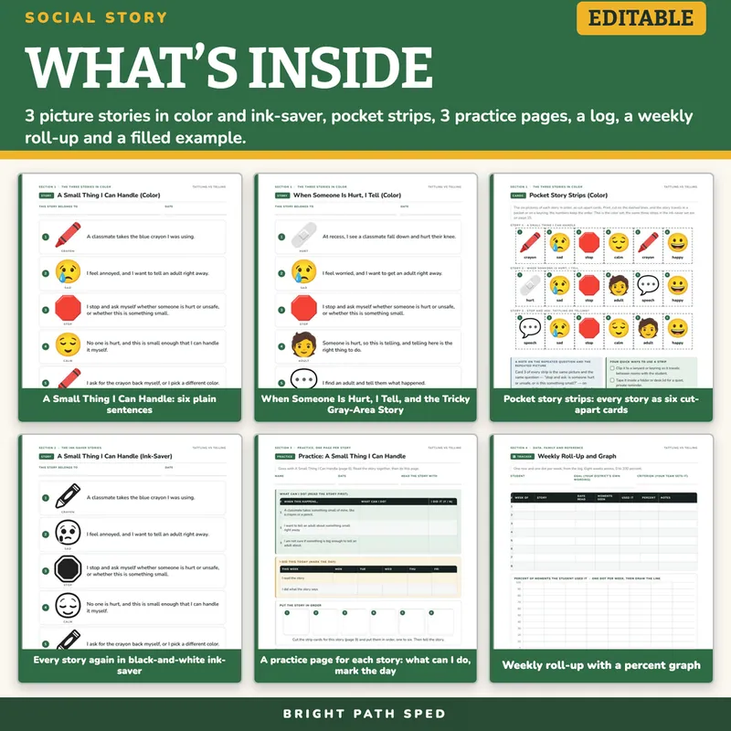 Tattling vs Telling Picture Cards and Social Story, image 2 of 4