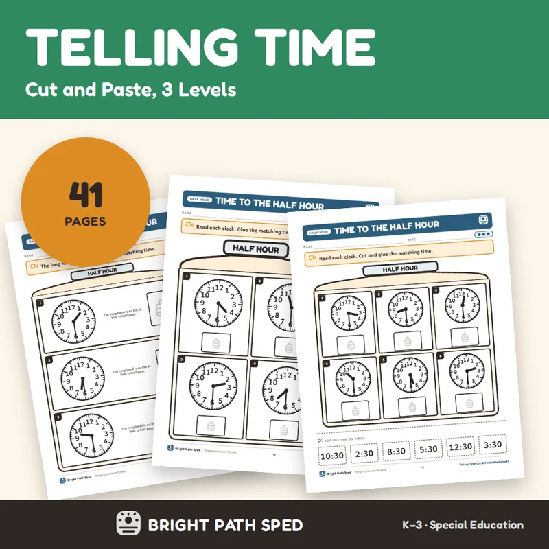 Telling Time K-1 Cut and Paste Worksheets, image 1 of 4