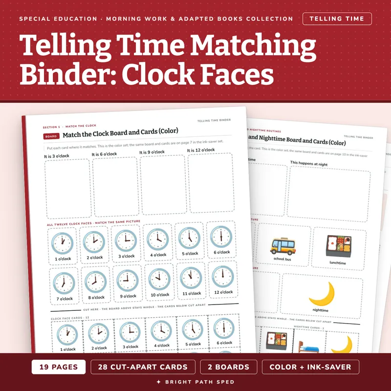 Telling Time Matching Binder: Clock Faces to the Hour, image 1 of 4