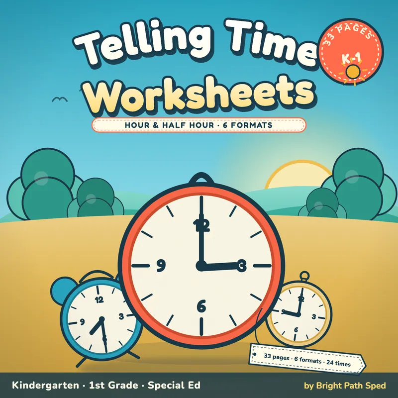 Telling Time to the Hour and Half Hour Worksheets, K-1st, image 1 of 4