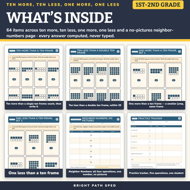 Ten More, Ten Less, One More, One Less Worksheets, image 2 of 4