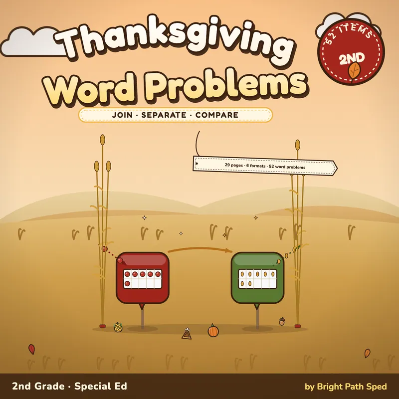 Thanksgiving Addition and Subtraction Word Problems Worksheets, image 1 of 4