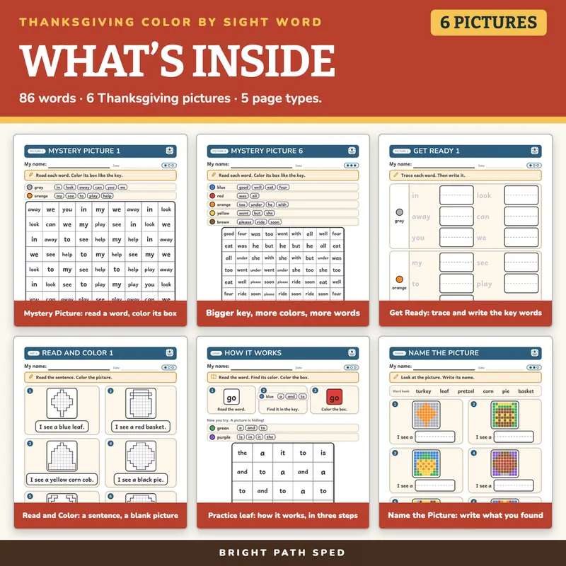 Thanksgiving Color by Sight Word Worksheets, image 2 of 4
