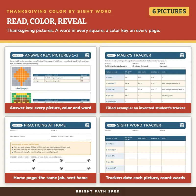 Thanksgiving Color by Sight Word Worksheets, image 3 of 4