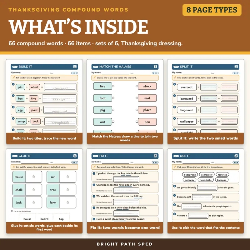 Thanksgiving Compound Words Worksheets, image 2 of 4