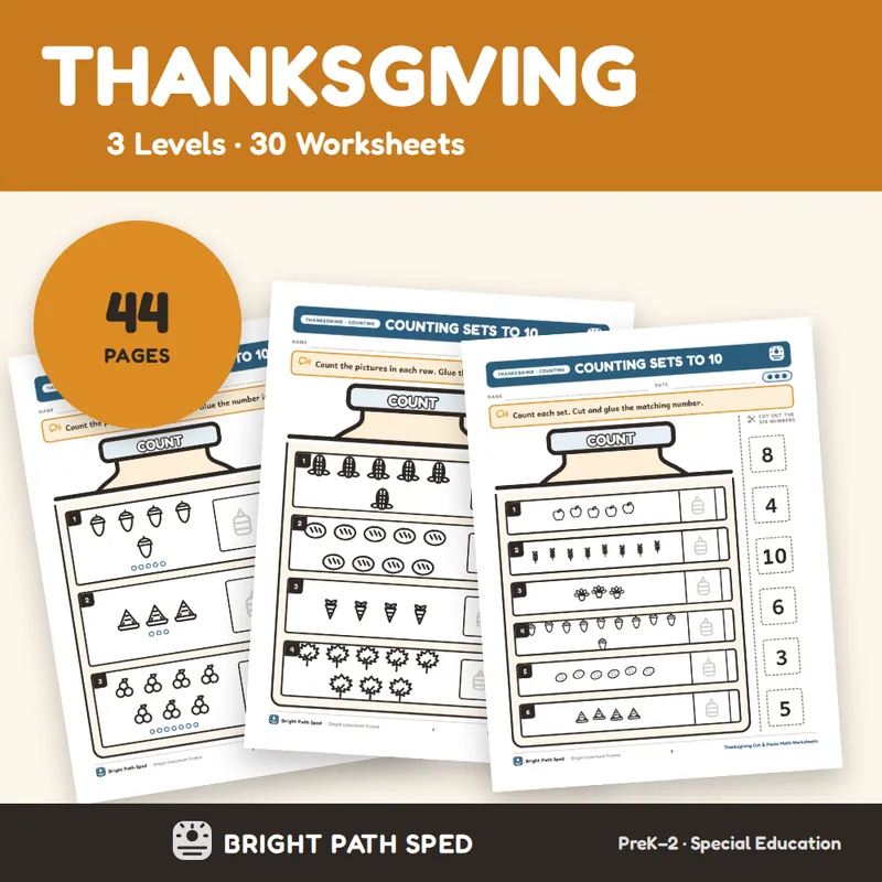 Thanksgiving Cut and Paste Math Worksheets, image 1 of 4