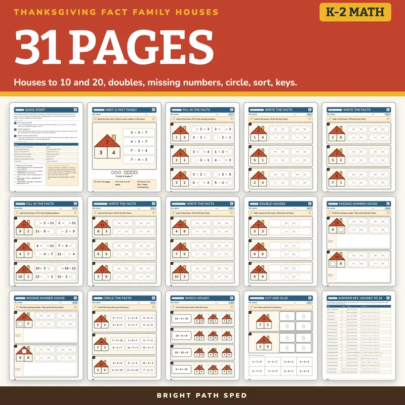 Thanksgiving Fact Family Worksheets, image 4 of 4