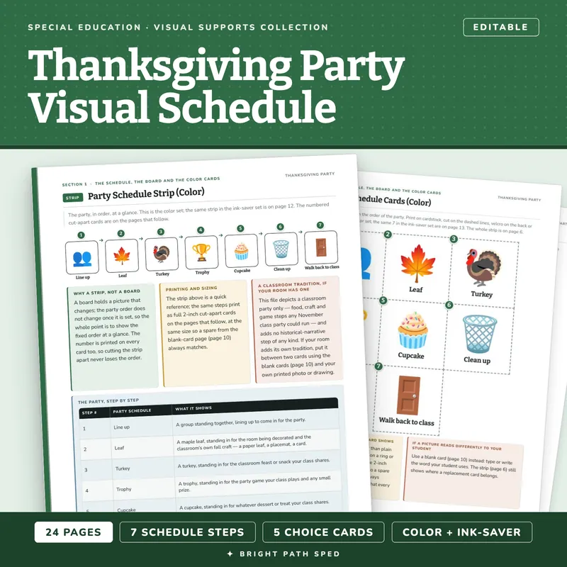 Thanksgiving Party Visual Schedule and Choice Board Editable, image 1 of 4