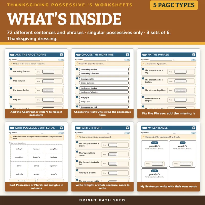 Thanksgiving Possessive Nouns Worksheets, image 2 of 4