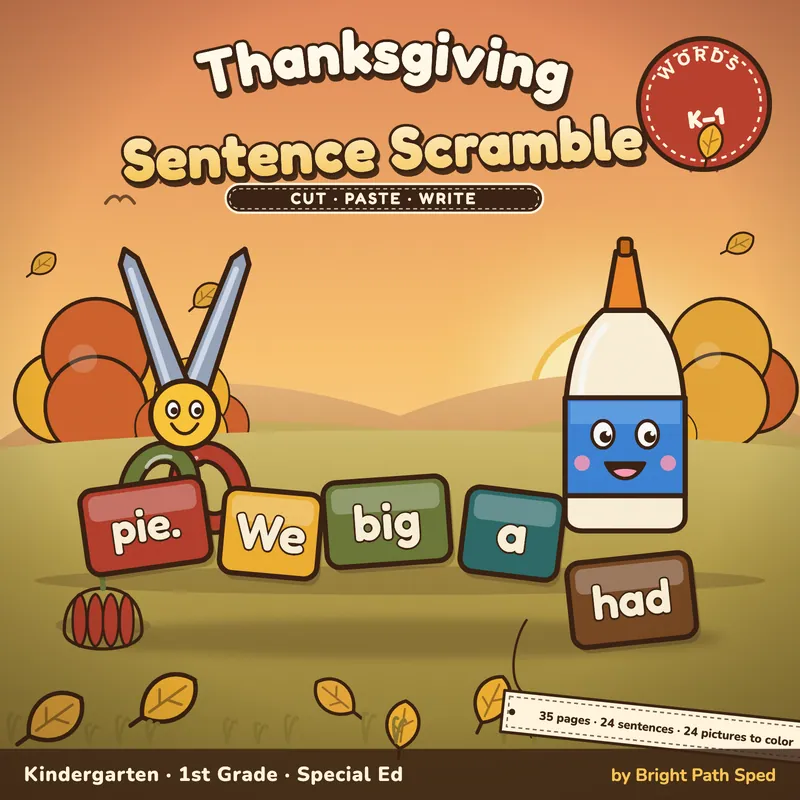 Thanksgiving Sentence Scramble Worksheets, image 1 of 4