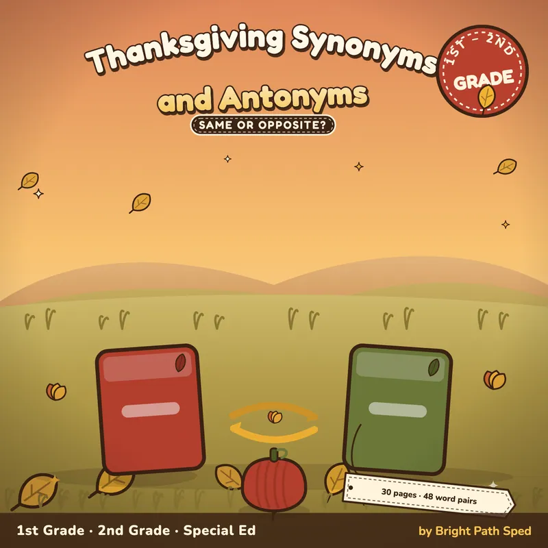 Thanksgiving Synonyms and Antonyms Worksheets, image 1 of 4