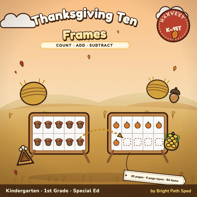 Thanksgiving Ten Frames Worksheets, image 1 of 4