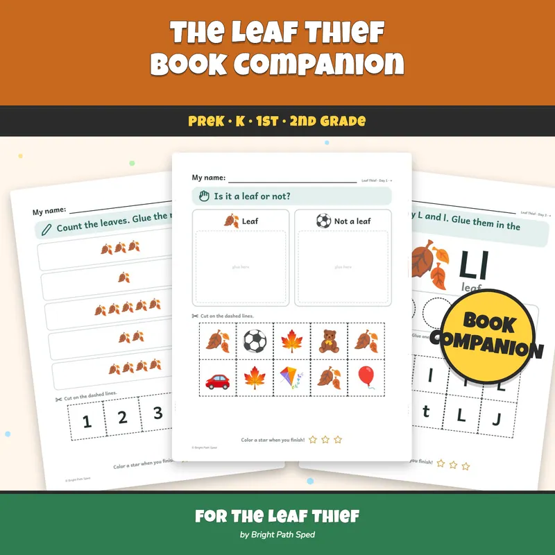 The Leaf Thief Book Companion October Preschool Kindergarten 1st 2nd Special Ed, image 1 of 4