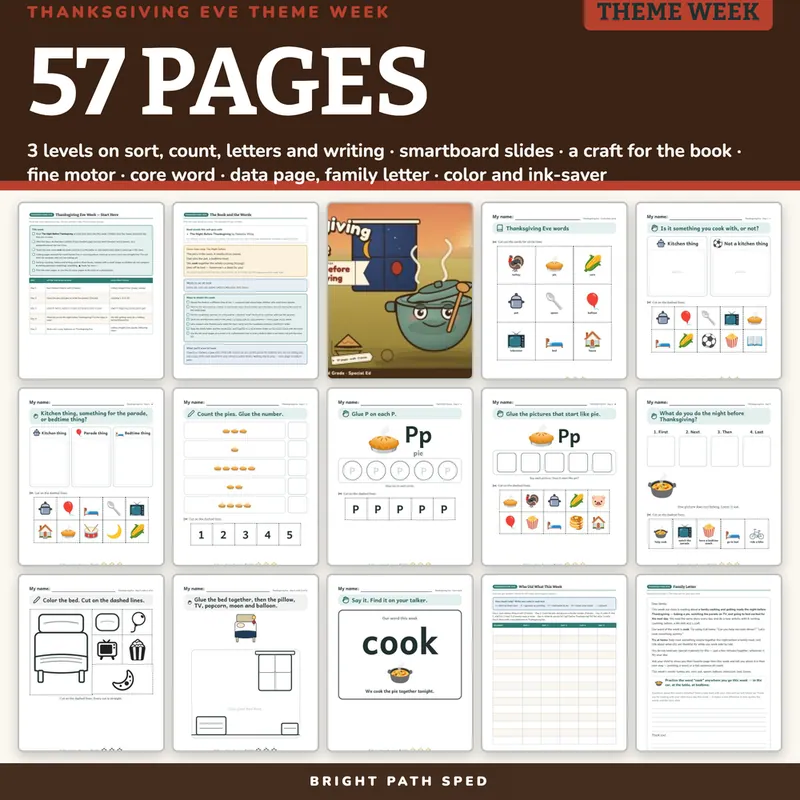The Night Before Thanksgiving Book Companion November PreK K 1st 2nd Sped, image 4 of 4