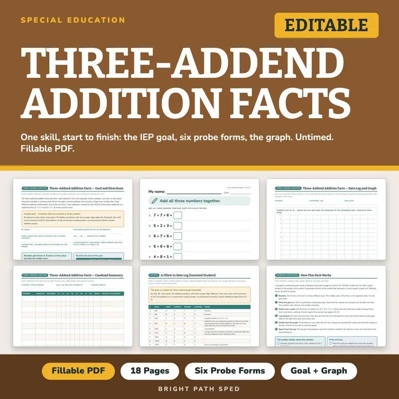 Three Addend Addition Facts Progress Monitoring Probes, image 1 of 4