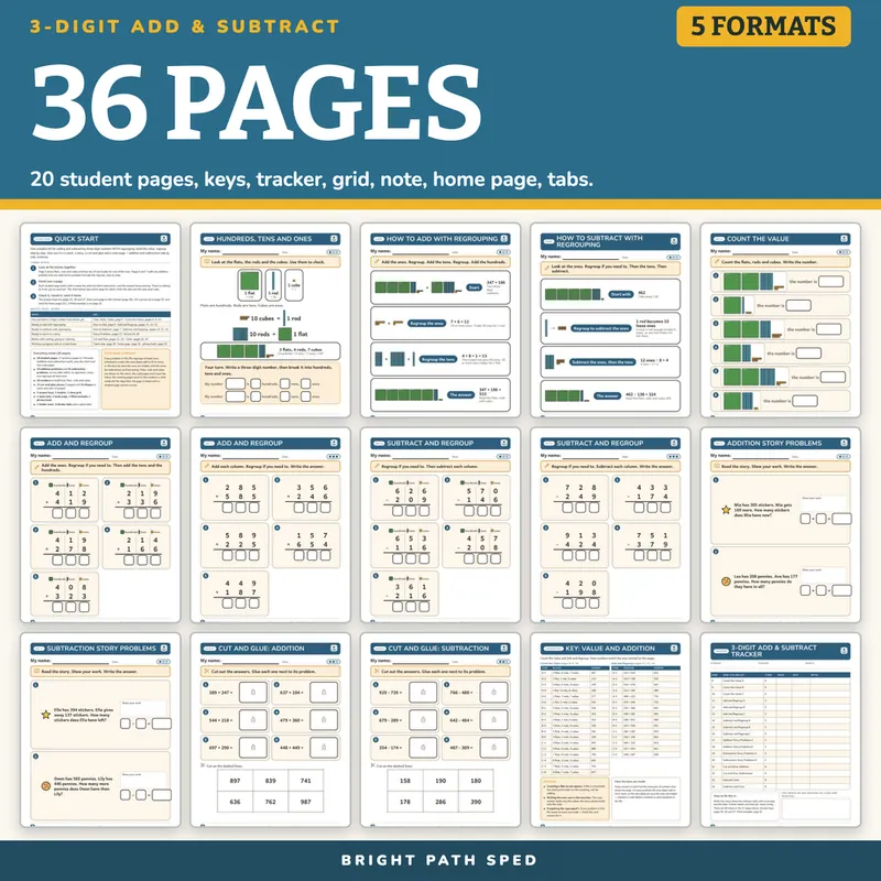 Three-Digit Addition and Subtraction Worksheets, image 4 of 4
