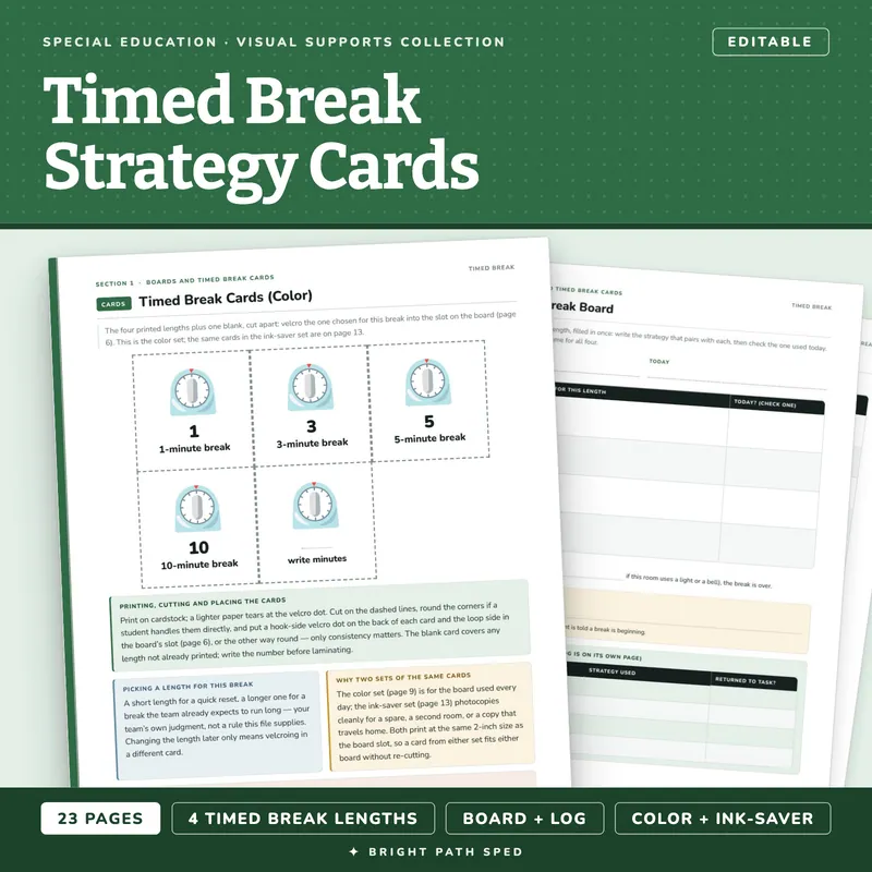 Timed Break Strategy Cards for Special Education, image 1 of 4