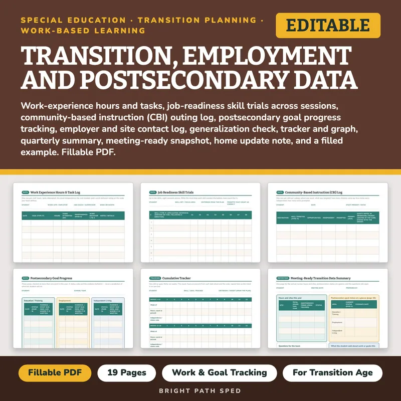 Transition Employment Postsecondary Data Sheets Editable, image 1 of 4
