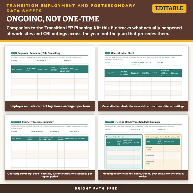 Transition Employment Postsecondary Data Sheets Editable, image 3 of 4