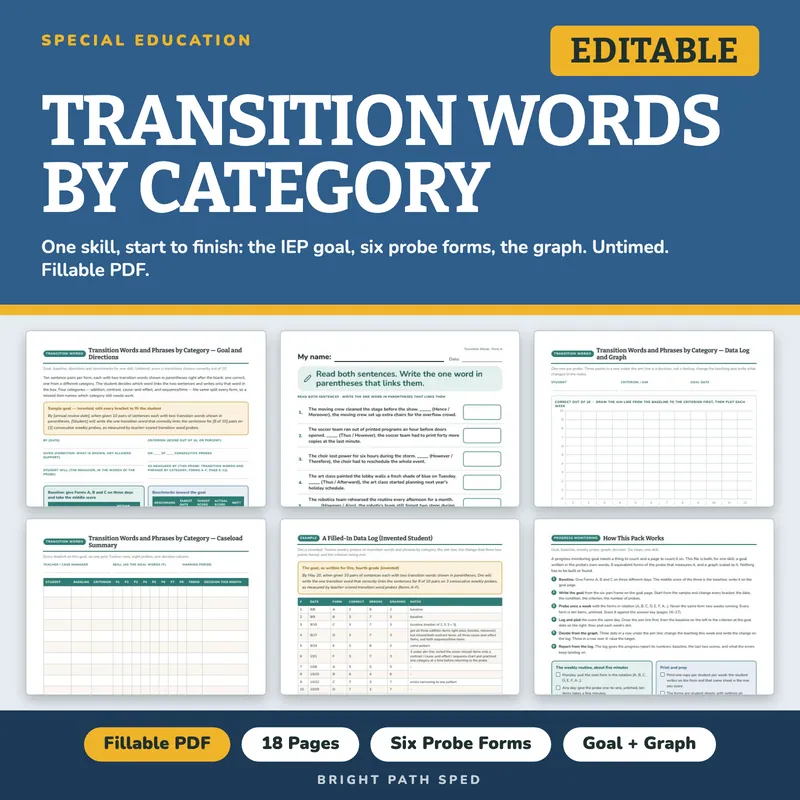 Transition Words by Category Progress Monitoring Probes, image 1 of 4