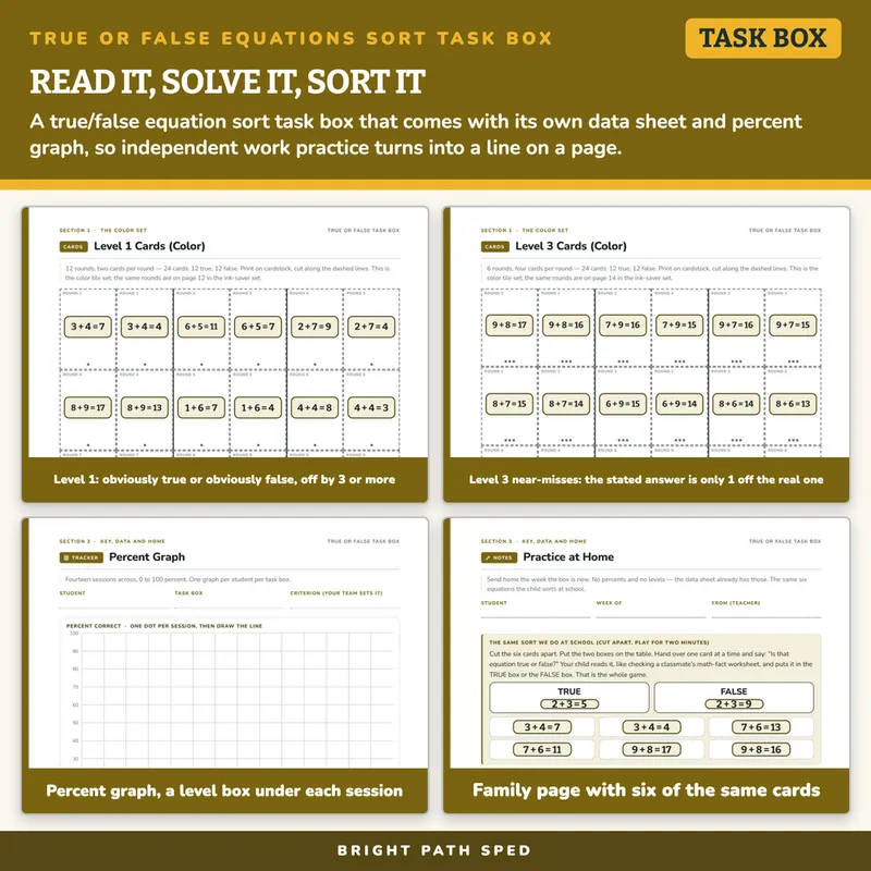 True or False Equations Sort Task Box, image 3 of 4