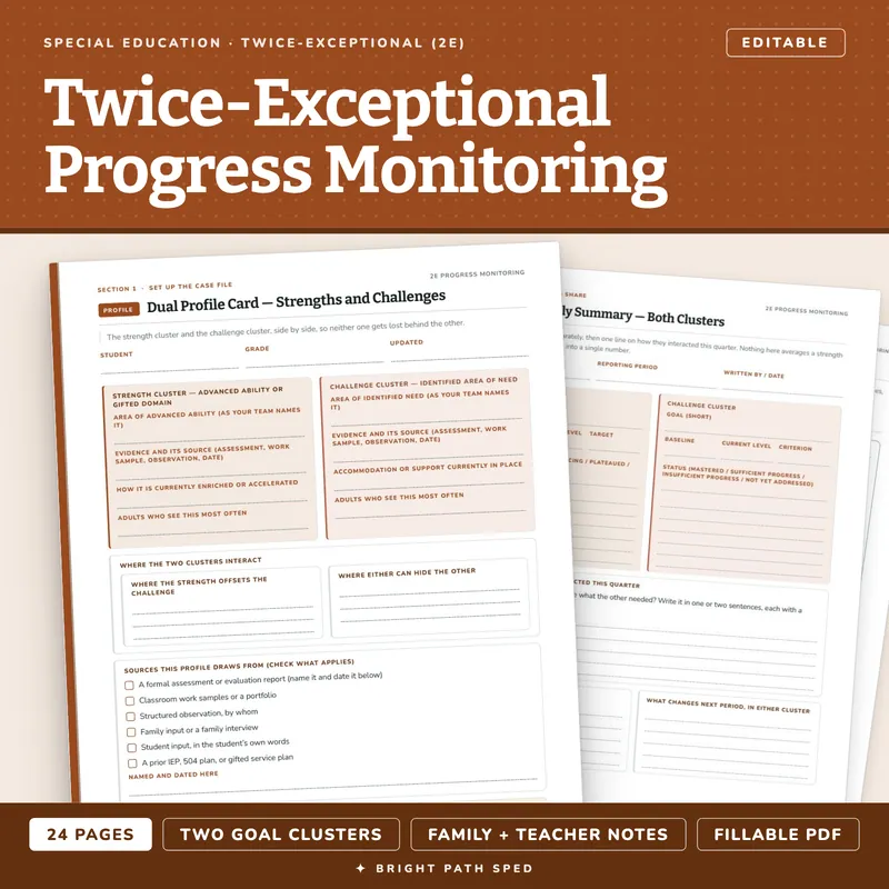 Twice-Exceptional (2e) Progress Monitoring Data Sheets Editable, image 1 of 4
