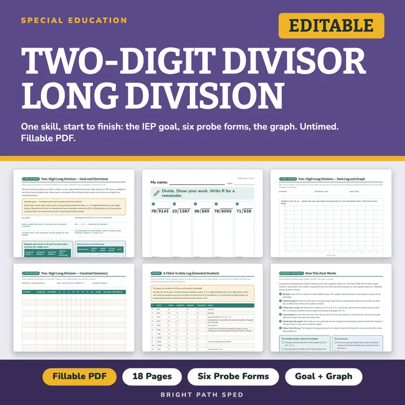 Two-Digit Divisor Long Division Progress Monitoring Probes, image 1 of 4