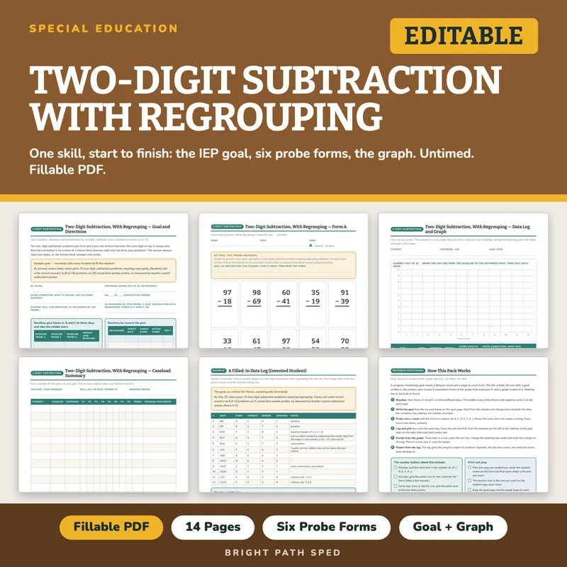 Two Digit Subtraction With Regrouping Progress Monitoring Probes, image 1 of 4