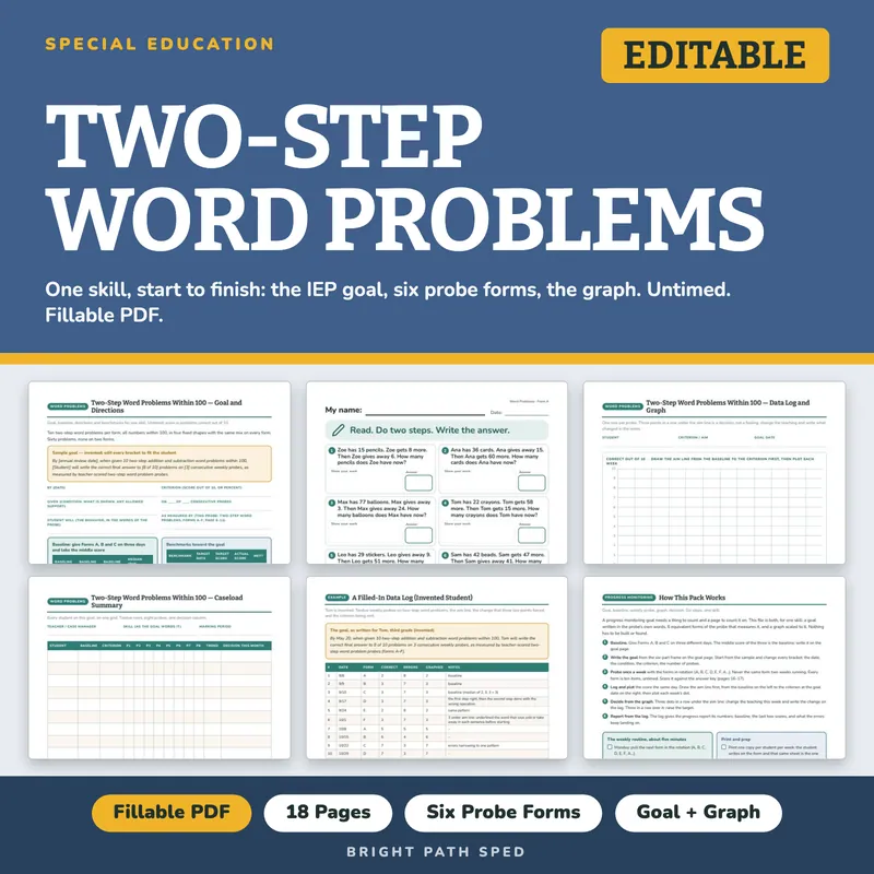 Two-Step Addition and Subtraction Word Problems Progress Monitoring, image 1 of 4