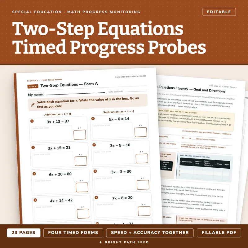 Two-Step Equations Fluency, Timed Progress Monitoring Probes, image 1 of 4