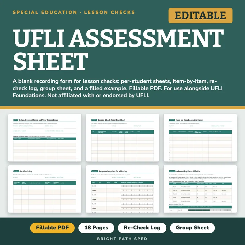 UFLI Assessment Sheet Editable, image 1 of 4