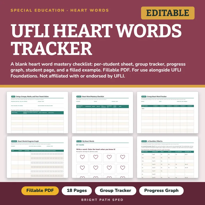 UFLI Heart Words Tracker Editable, image 1 of 4